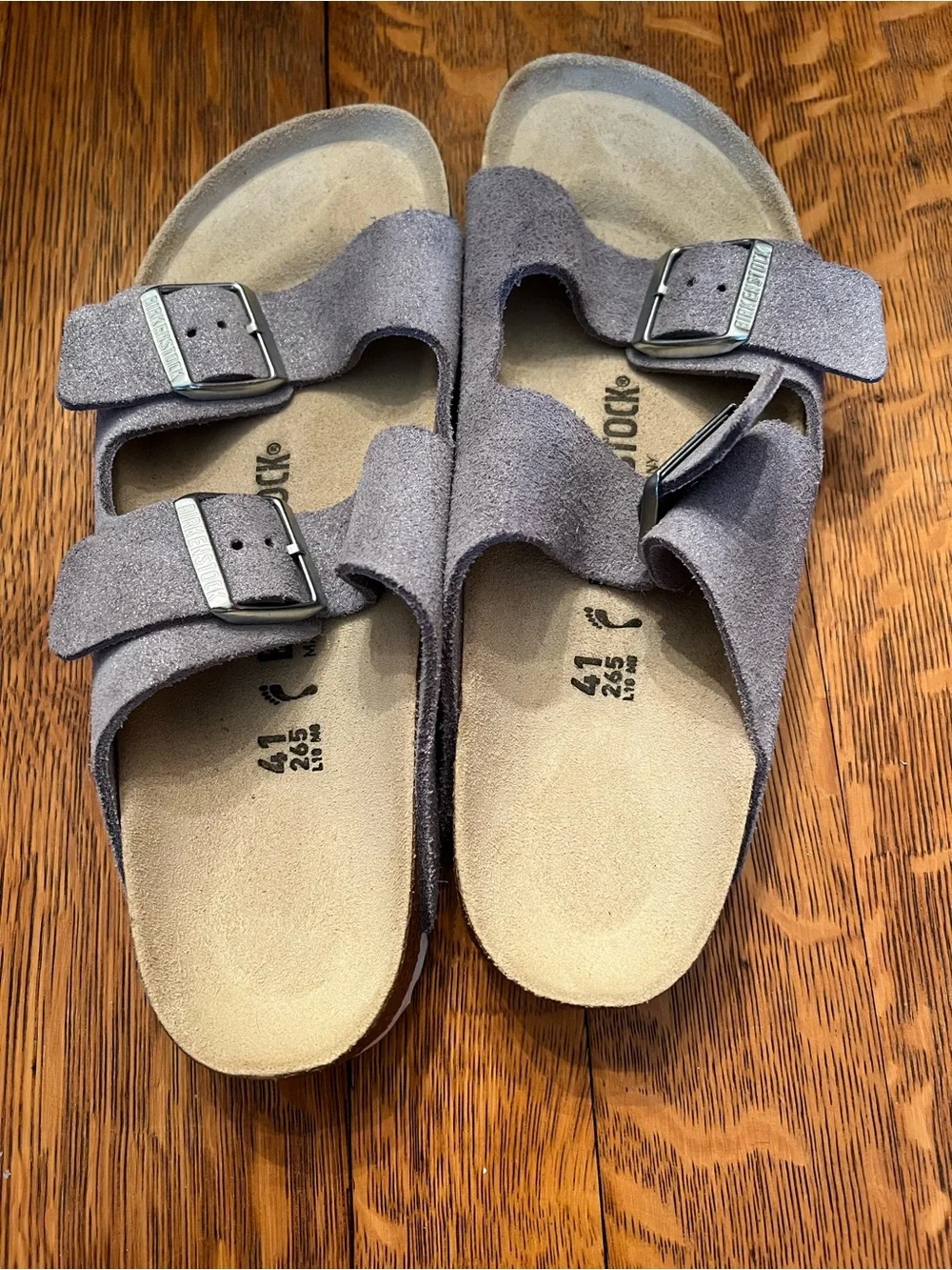 Birkenstock Two-Strap Suede Sandals in Purple Fog/ Shimmering Lilac